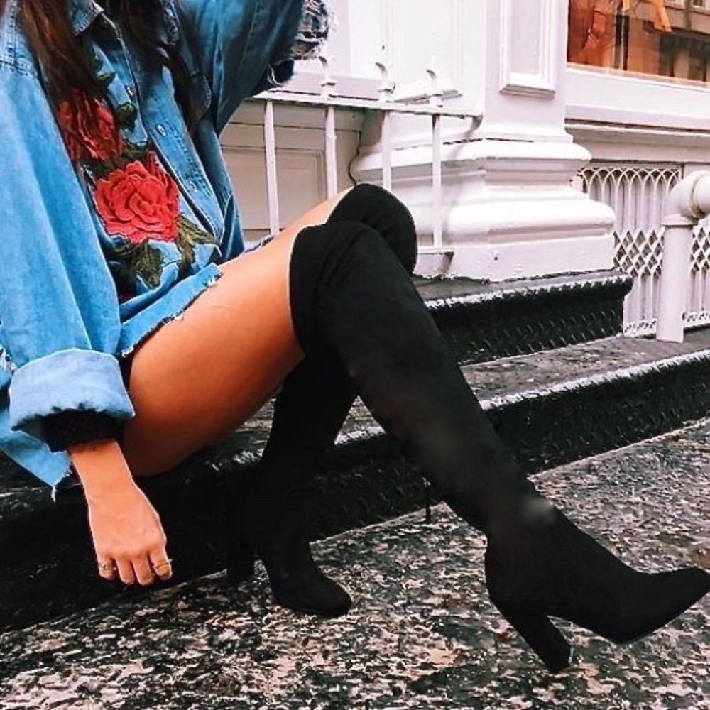LF Over The Knee Suede Heel Boots Size 8 in Black